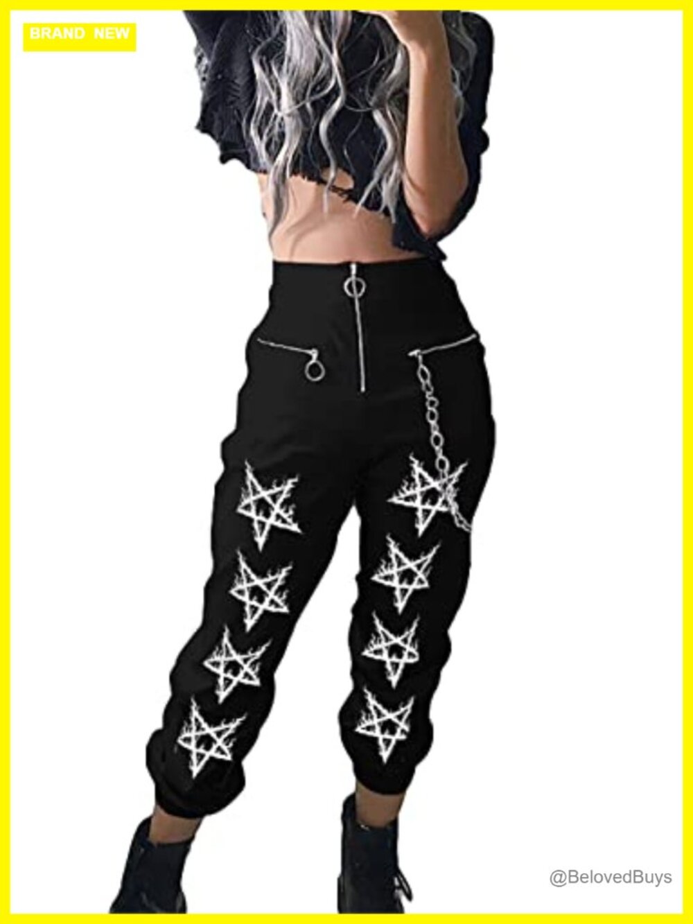 High Waist Wide Leg Cargo Joggers Multi Zipper Casual Trousers